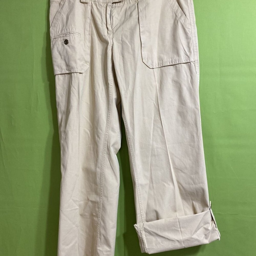 Tommy Hilfiger Beige Women Wide Leg Roll Up Cargo Pants Push Belt Button Size 10